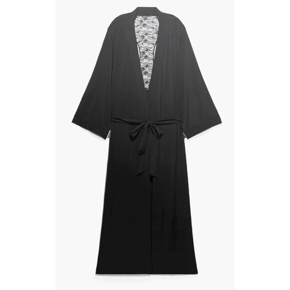 Savage X Fenty Black Racerback Lace Detail Satin Robe 2X/3X Sleepwear long new - Picture 2 of 6